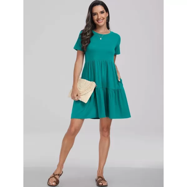 imageANRABESS Womens Summer Casual Short Sleeve T Shirt Dress Tiered Swing Mini Dresses with PocketsLake Green