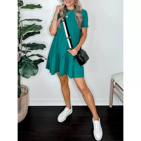 imageANRABESS Womens Summer Casual Short Sleeve T Shirt Dress Tiered Swing Mini Dresses with PocketsLake Green