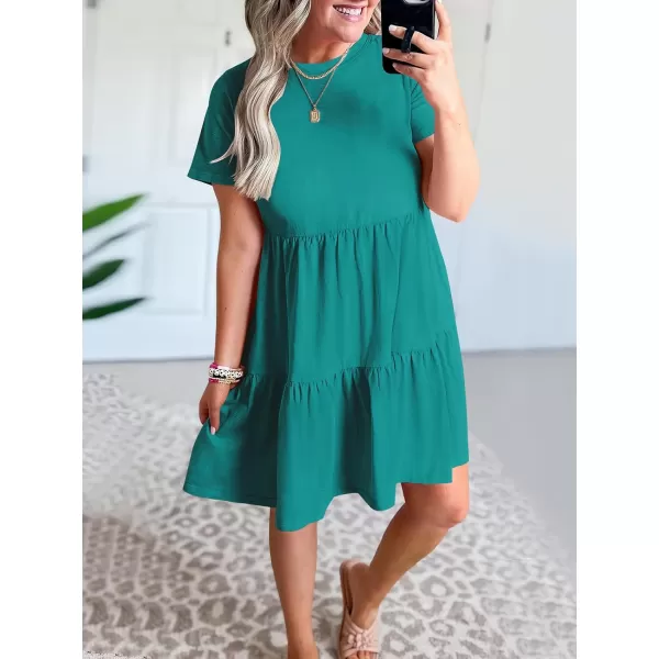 imageANRABESS Womens Summer Casual Short Sleeve T Shirt Dress Tiered Swing Mini Dresses with PocketsLake Green