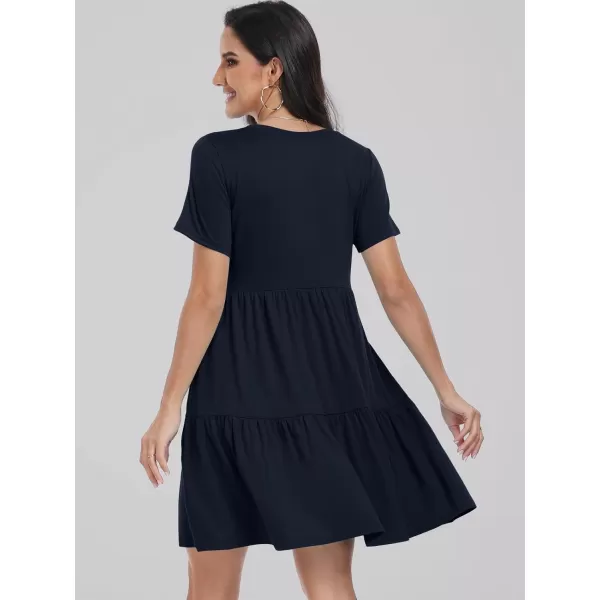 imageANRABESS Womens Summer Casual Short Sleeve T Shirt Dress Tiered Swing Mini Dresses with PocketsNavy Blue