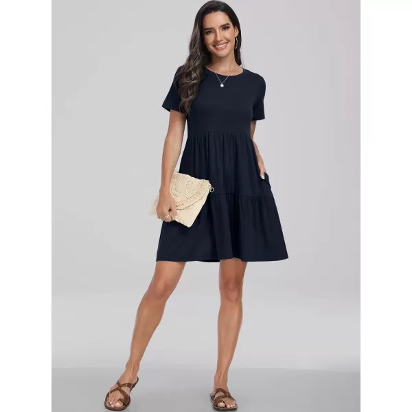 imageANRABESS Womens Summer Casual Short Sleeve T Shirt Dress Tiered Swing Mini Dresses with PocketsNavy Blue
