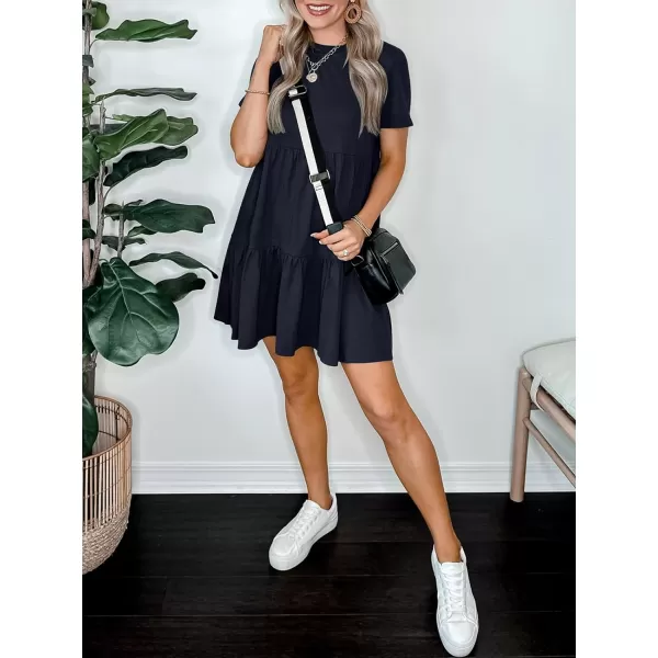 imageANRABESS Womens Summer Casual Short Sleeve T Shirt Dress Tiered Swing Mini Dresses with PocketsNavy Blue