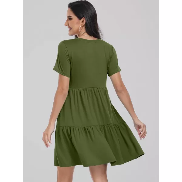 imageANRABESS Womens Summer Casual Short Sleeve T Shirt Dress Tiered Swing Mini Dresses with PocketsOlivegreen
