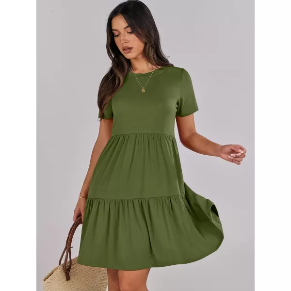 imageANRABESS Womens Summer Casual Short Sleeve T Shirt Dress Tiered Swing Mini Dresses with PocketsOlivegreen