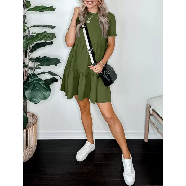 imageANRABESS Womens Summer Casual Short Sleeve T Shirt Dress Tiered Swing Mini Dresses with PocketsOlivegreen