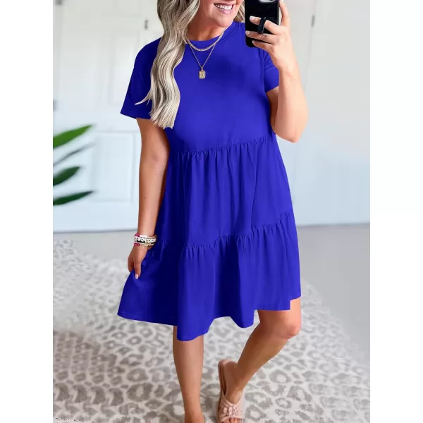 imageANRABESS Womens Summer Casual Short Sleeve T Shirt Dress Tiered Swing Mini Dresses with PocketsRoyal Blue