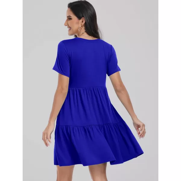 imageANRABESS Womens Summer Casual Short Sleeve T Shirt Dress Tiered Swing Mini Dresses with PocketsRoyal Blue