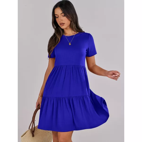 imageANRABESS Womens Summer Casual Short Sleeve T Shirt Dress Tiered Swing Mini Dresses with PocketsRoyal Blue