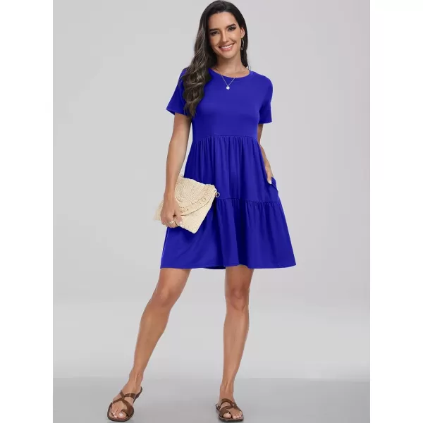 imageANRABESS Womens Summer Casual Short Sleeve T Shirt Dress Tiered Swing Mini Dresses with PocketsRoyal Blue