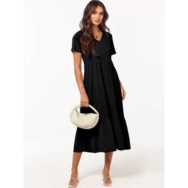 imageANRABESS Womens Summer Casual Short Sleeve V Neck Swing Dress Casual Flowy Tiered Maxi Beach Dress with PocketsBlack