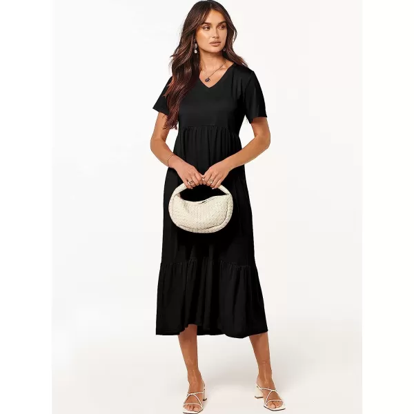imageANRABESS Womens Summer Casual Short Sleeve V Neck Swing Dress Casual Flowy Tiered Maxi Beach Dress with PocketsBlack
