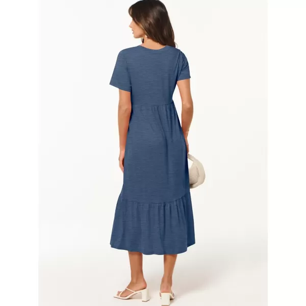imageANRABESS Womens Summer Casual Short Sleeve V Neck Swing Dress Casual Flowy Tiered Maxi Beach Dress with PocketsBlue