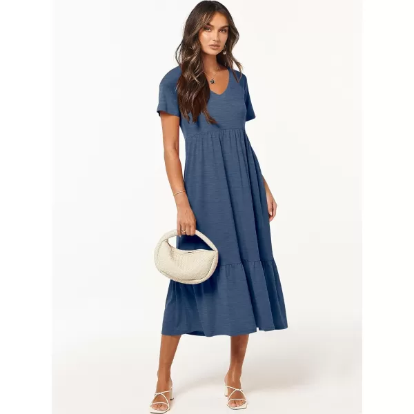 imageANRABESS Womens Summer Casual Short Sleeve V Neck Swing Dress Casual Flowy Tiered Maxi Beach Dress with PocketsBlue