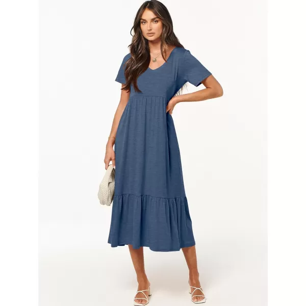 imageANRABESS Womens Summer Casual Short Sleeve V Neck Swing Dress Casual Flowy Tiered Maxi Beach Dress with PocketsBlue