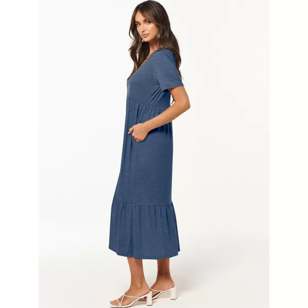 imageANRABESS Womens Summer Casual Short Sleeve V Neck Swing Dress Casual Flowy Tiered Maxi Beach Dress with PocketsBlue