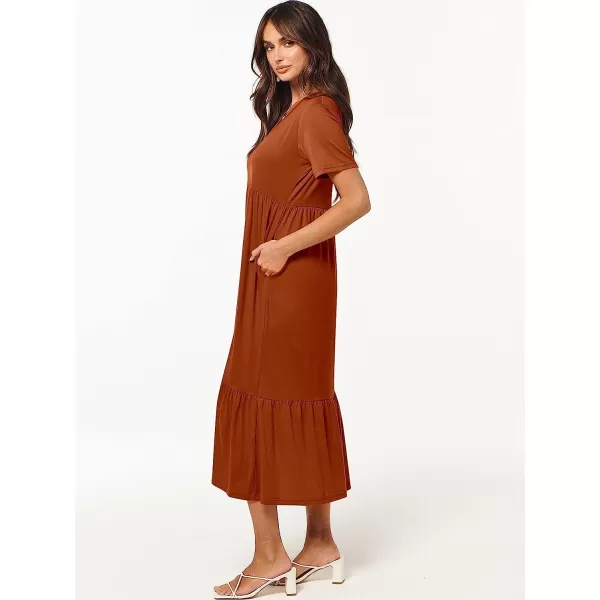 imageANRABESS Womens Summer Casual Short Sleeve V Neck Swing Dress Casual Flowy Tiered Maxi Beach Dress with PocketsBrick Red