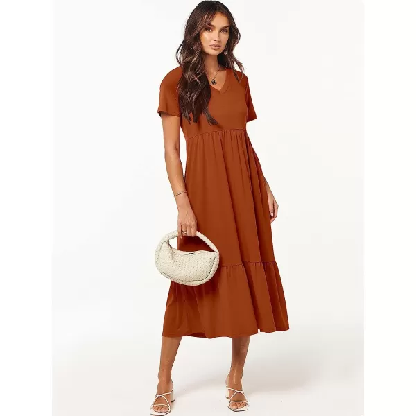 imageANRABESS Womens Summer Casual Short Sleeve V Neck Swing Dress Casual Flowy Tiered Maxi Beach Dress with PocketsBrick Red