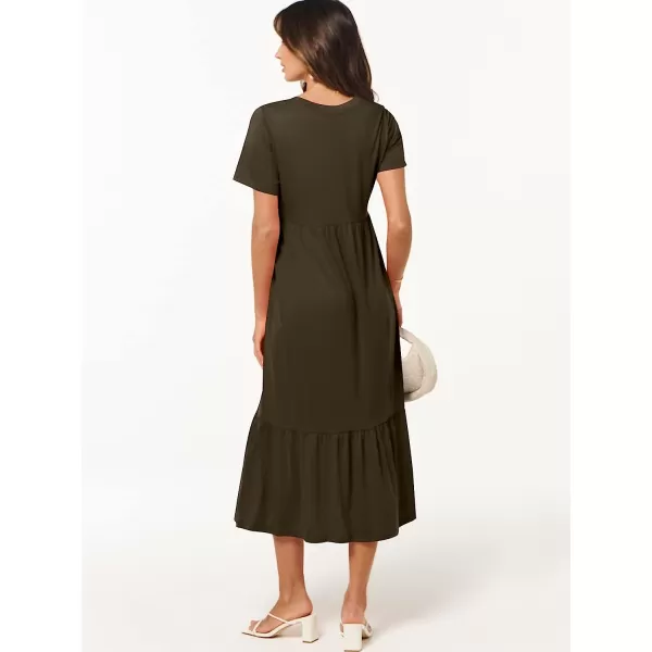 imageANRABESS Womens Summer Casual Short Sleeve V Neck Swing Dress Casual Flowy Tiered Maxi Beach Dress with PocketsBrown