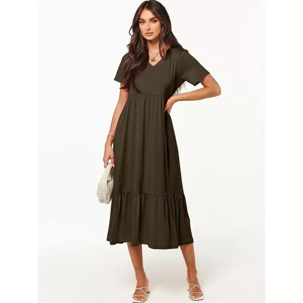 imageANRABESS Womens Summer Casual Short Sleeve V Neck Swing Dress Casual Flowy Tiered Maxi Beach Dress with PocketsBrown