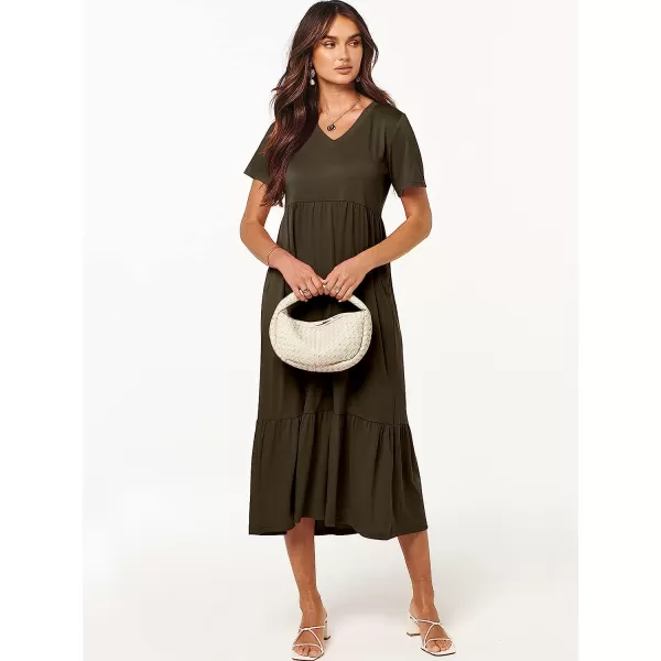imageANRABESS Womens Summer Casual Short Sleeve V Neck Swing Dress Casual Flowy Tiered Maxi Beach Dress with PocketsBrown