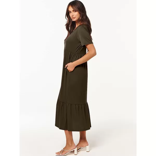 imageANRABESS Womens Summer Casual Short Sleeve V Neck Swing Dress Casual Flowy Tiered Maxi Beach Dress with PocketsBrown