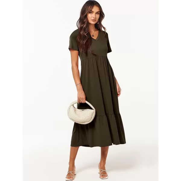 imageANRABESS Womens Summer Casual Short Sleeve V Neck Swing Dress Casual Flowy Tiered Maxi Beach Dress with PocketsBrown