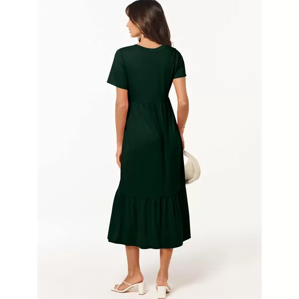 imageANRABESS Womens Summer Casual Short Sleeve V Neck Swing Dress Casual Flowy Tiered Maxi Beach Dress with PocketsDeep Green