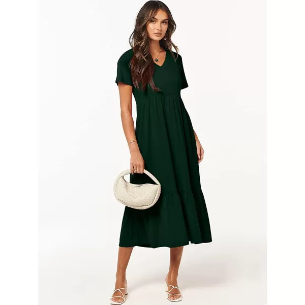 imageANRABESS Womens Summer Casual Short Sleeve V Neck Swing Dress Casual Flowy Tiered Maxi Beach Dress with PocketsDeep Green