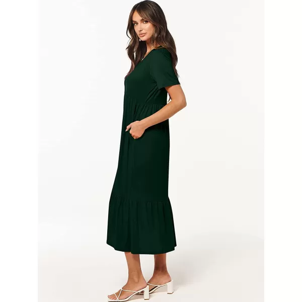 imageANRABESS Womens Summer Casual Short Sleeve V Neck Swing Dress Casual Flowy Tiered Maxi Beach Dress with PocketsDeep Green