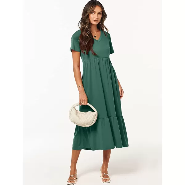imageANRABESS Womens Summer Casual Short Sleeve V Neck Swing Dress Casual Flowy Tiered Maxi Beach Dress with PocketsGreen