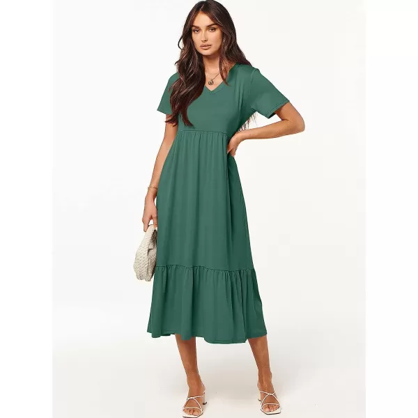 imageANRABESS Womens Summer Casual Short Sleeve V Neck Swing Dress Casual Flowy Tiered Maxi Beach Dress with PocketsGreen