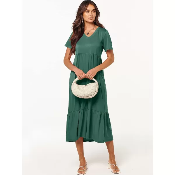 imageANRABESS Womens Summer Casual Short Sleeve V Neck Swing Dress Casual Flowy Tiered Maxi Beach Dress with PocketsGreen