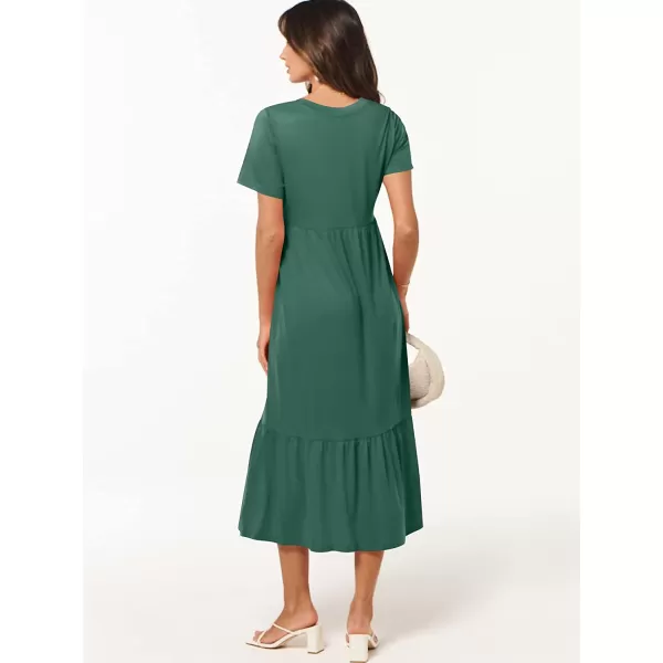 imageANRABESS Womens Summer Casual Short Sleeve V Neck Swing Dress Casual Flowy Tiered Maxi Beach Dress with PocketsGreen