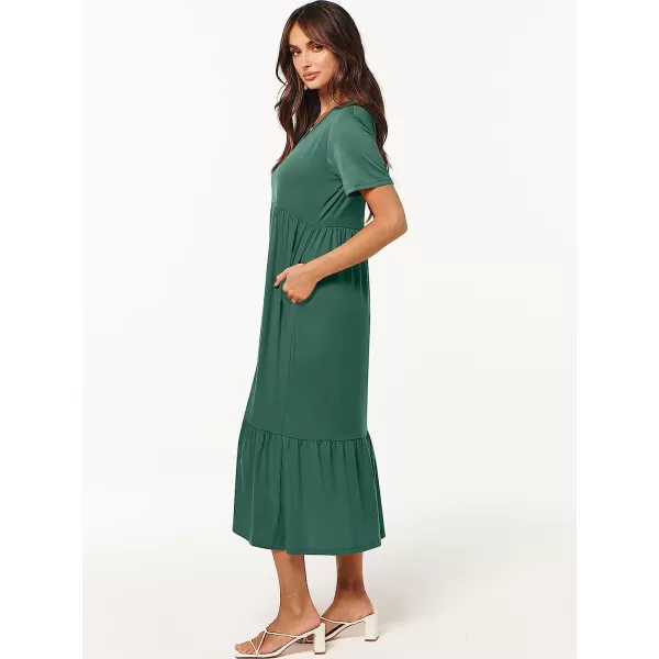 imageANRABESS Womens Summer Casual Short Sleeve V Neck Swing Dress Casual Flowy Tiered Maxi Beach Dress with PocketsGreen