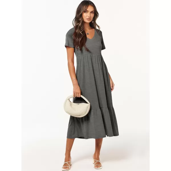 imageANRABESS Womens Summer Casual Short Sleeve V Neck Swing Dress Casual Flowy Tiered Maxi Beach Dress with PocketsGrey