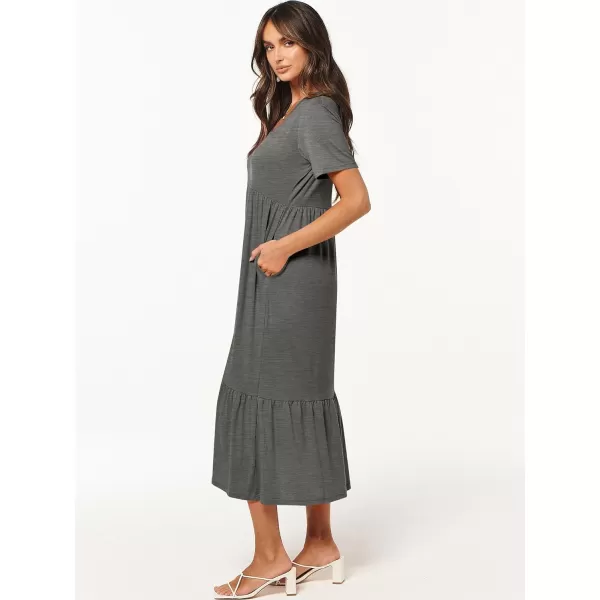 imageANRABESS Womens Summer Casual Short Sleeve V Neck Swing Dress Casual Flowy Tiered Maxi Beach Dress with PocketsGrey