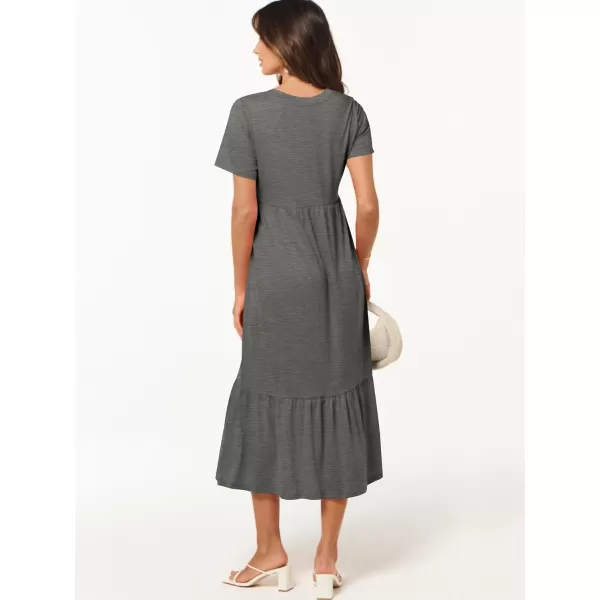 imageANRABESS Womens Summer Casual Short Sleeve V Neck Swing Dress Casual Flowy Tiered Maxi Beach Dress with PocketsGrey