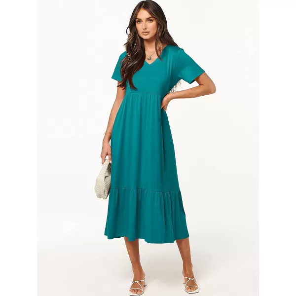 imageANRABESS Womens Summer Casual Short Sleeve V Neck Swing Dress Casual Flowy Tiered Maxi Beach Dress with PocketsLake
