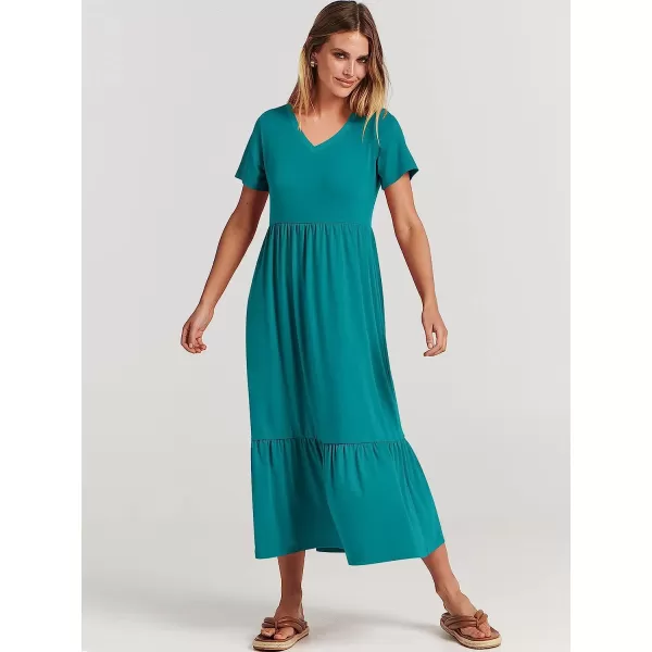 imageANRABESS Womens Summer Casual Short Sleeve V Neck Swing Dress Casual Flowy Tiered Maxi Beach Dress with PocketsLake