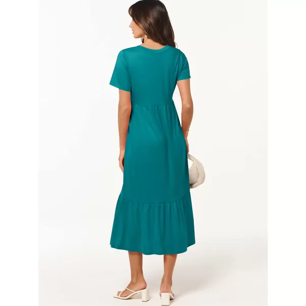 imageANRABESS Womens Summer Casual Short Sleeve V Neck Swing Dress Casual Flowy Tiered Maxi Beach Dress with PocketsLake
