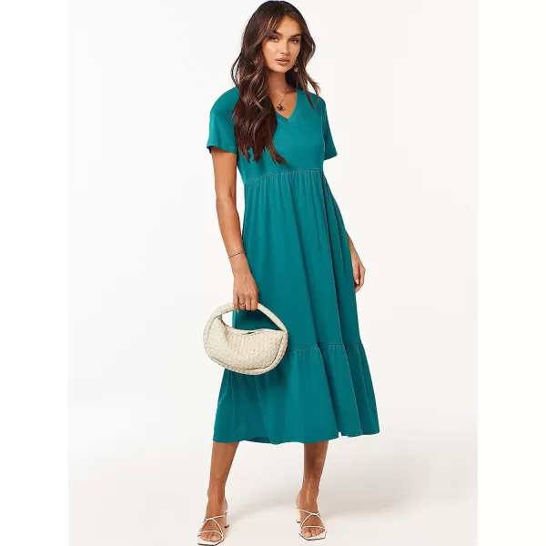 imageANRABESS Womens Summer Casual Short Sleeve V Neck Swing Dress Casual Flowy Tiered Maxi Beach Dress with PocketsLake