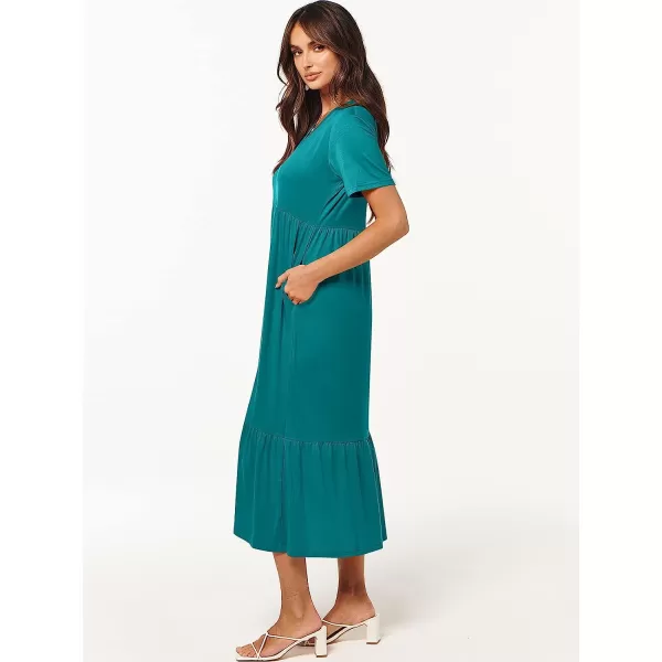imageANRABESS Womens Summer Casual Short Sleeve V Neck Swing Dress Casual Flowy Tiered Maxi Beach Dress with PocketsLake