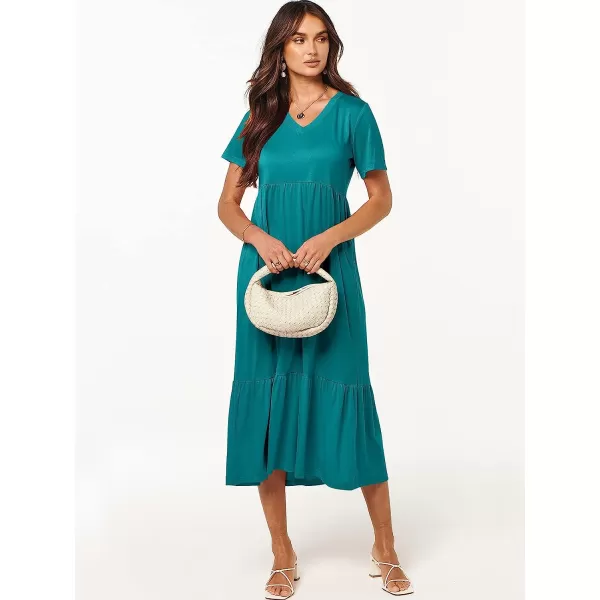 imageANRABESS Womens Summer Casual Short Sleeve V Neck Swing Dress Casual Flowy Tiered Maxi Beach Dress with PocketsLake
