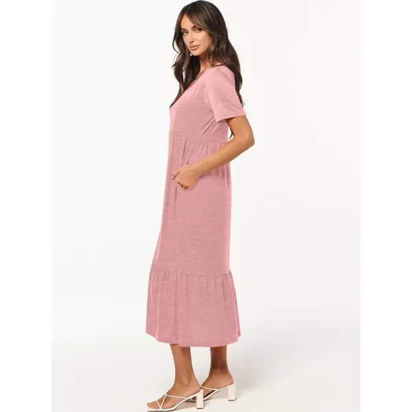 imageANRABESS Womens Summer Casual Short Sleeve V Neck Swing Dress Casual Flowy Tiered Maxi Beach Dress with PocketsLight Pink