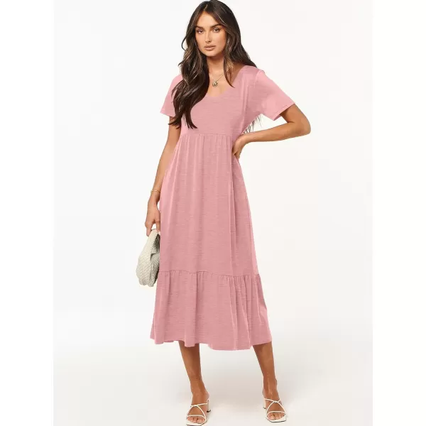 imageANRABESS Womens Summer Casual Short Sleeve V Neck Swing Dress Casual Flowy Tiered Maxi Beach Dress with PocketsLight Pink