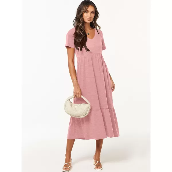 imageANRABESS Womens Summer Casual Short Sleeve V Neck Swing Dress Casual Flowy Tiered Maxi Beach Dress with PocketsLight Pink