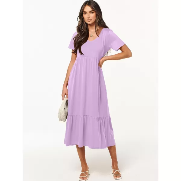 imageANRABESS Womens Summer Casual Short Sleeve V Neck Swing Dress Casual Flowy Tiered Maxi Beach Dress with PocketsLight Purple