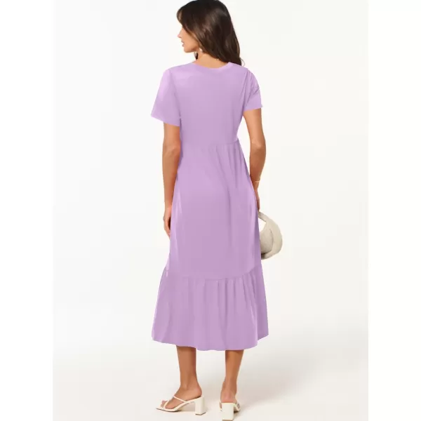 imageANRABESS Womens Summer Casual Short Sleeve V Neck Swing Dress Casual Flowy Tiered Maxi Beach Dress with PocketsLight Purple