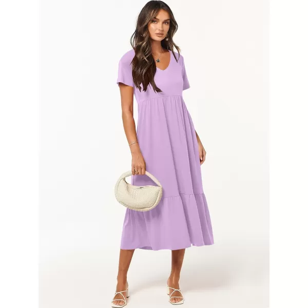 imageANRABESS Womens Summer Casual Short Sleeve V Neck Swing Dress Casual Flowy Tiered Maxi Beach Dress with PocketsLight Purple