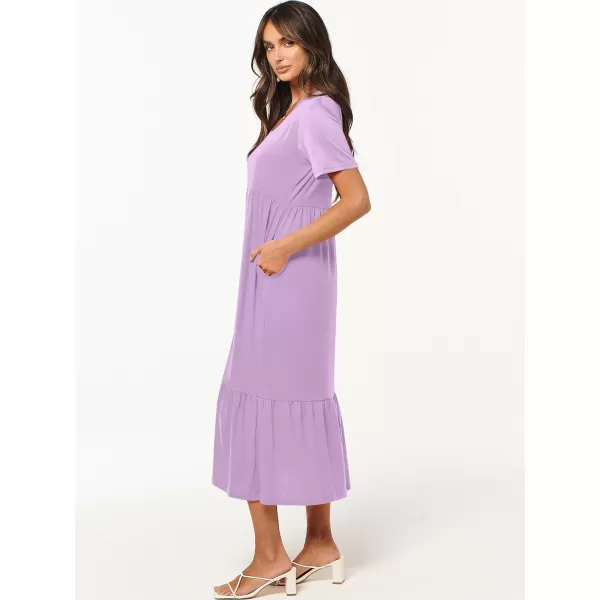 imageANRABESS Womens Summer Casual Short Sleeve V Neck Swing Dress Casual Flowy Tiered Maxi Beach Dress with PocketsLight Purple